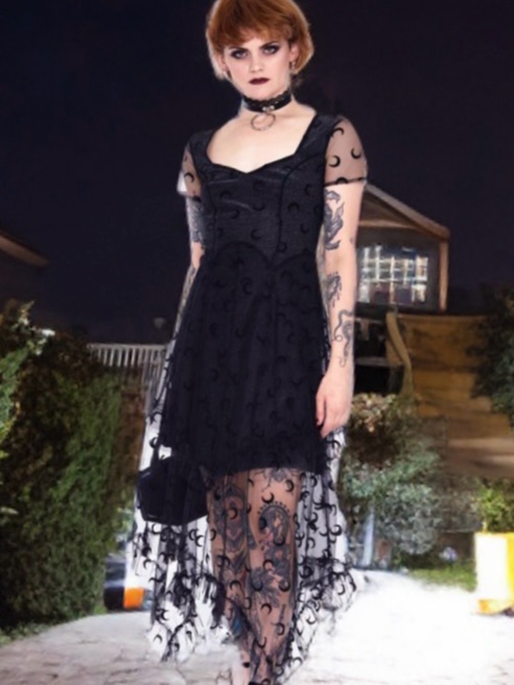 Dolls Kill Jawbreaker Black Sheer Mesh Moon Overlay Dress Celestial Witchy Sz M